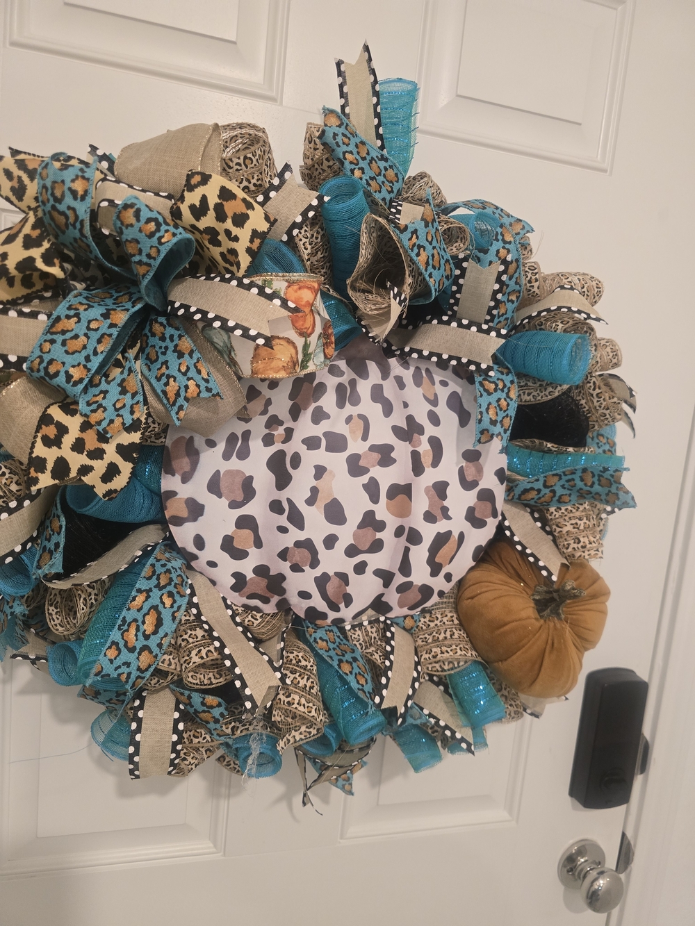 Turquoise & Leopard Print Decorative Fall Wreath